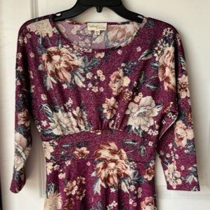 Be Bop Plum Floral 3/4 Sleeve Dress